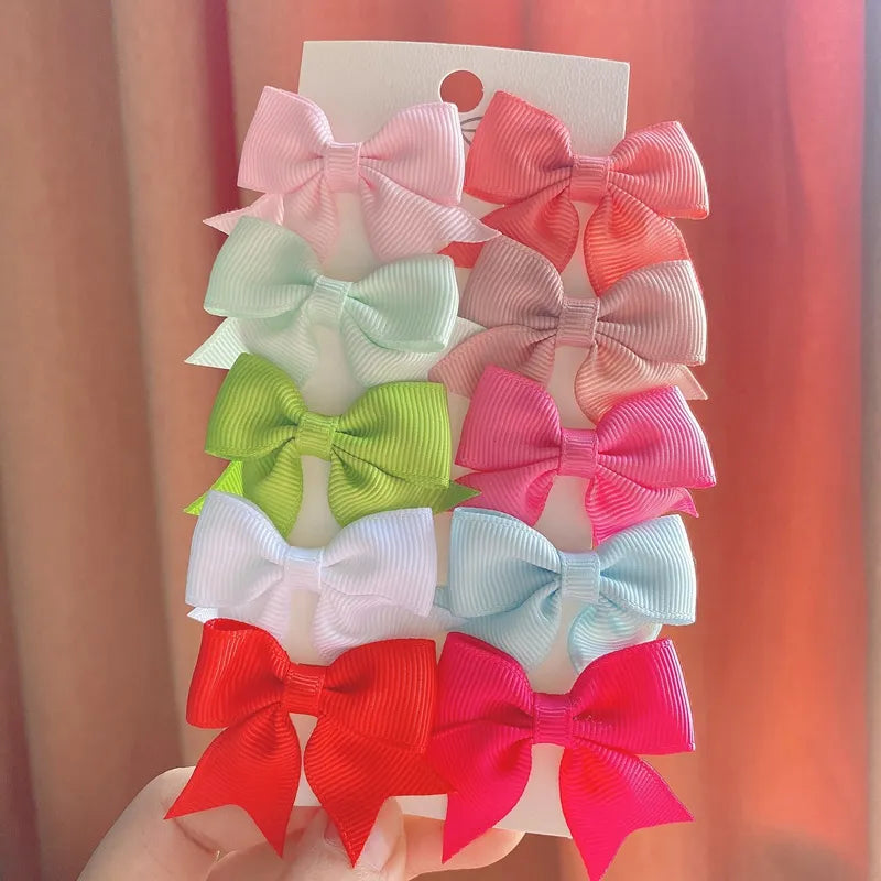 Cute Solid Ribbon Bowknot 10Pcs/Set Hair Clips