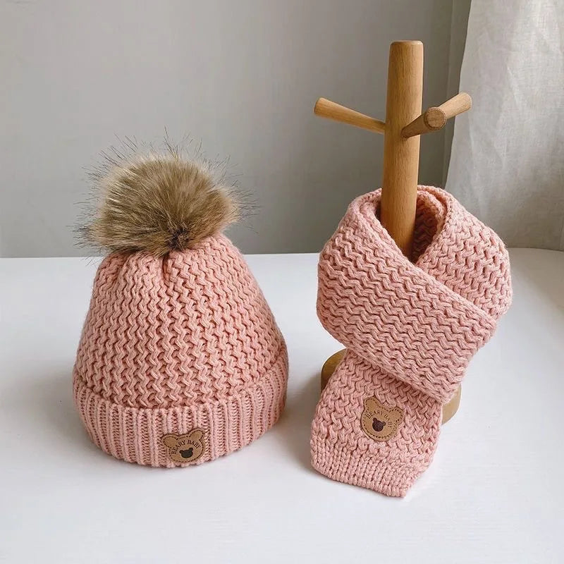 Cute Bear Baby Hat Scarf Set