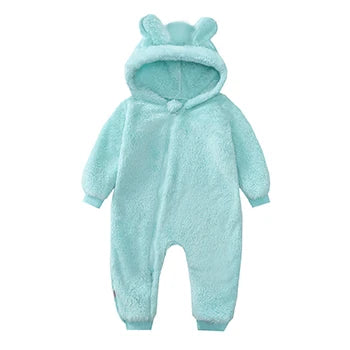 Cute Plush Overal/l Jumpsuit  Hooded Zipper Romper