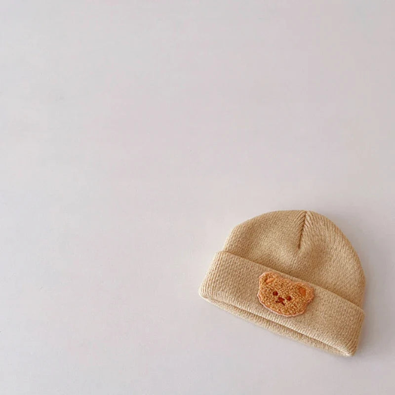 Cartoon Bear Baby Hat Cute Autumn Winter Warm Knitted Cap Beanies Infant Toddler Korean Solid Color Kids Boy Girl Beanie Caps 모자