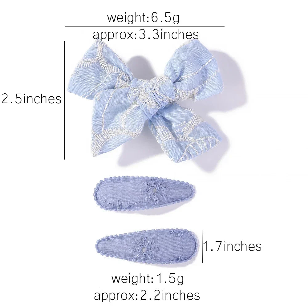 3Pcs Embroidery Flower Bow HairPins