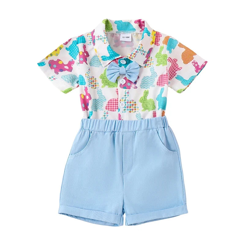 Button Down Short Sleeve Shirt Elastic Waist Shorts Set