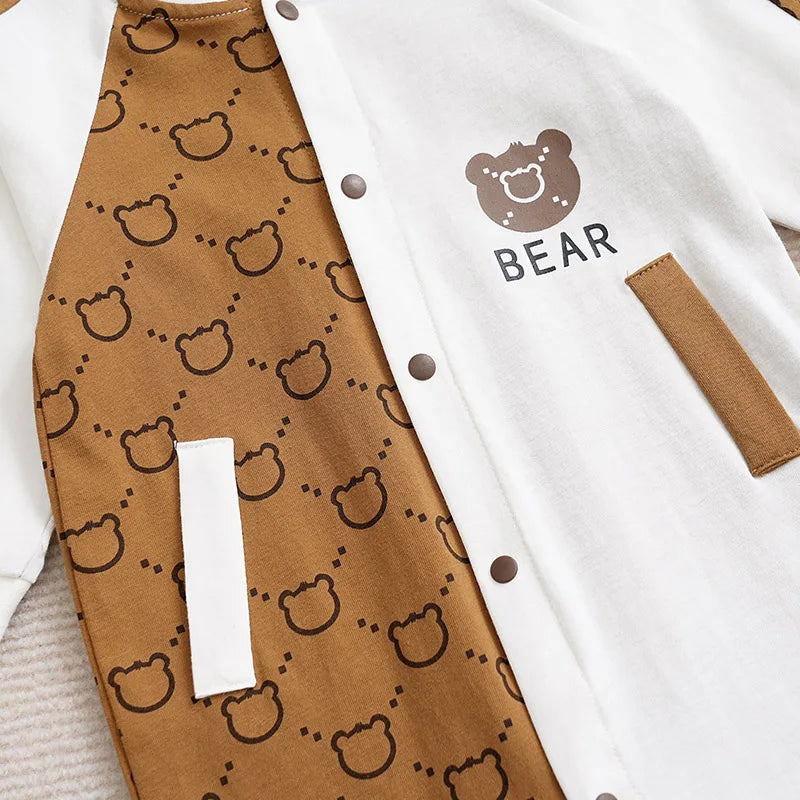 Cartoon Little Bear Printed Cotton Comfortable Casual Long Sleeve Baby Bodysuit