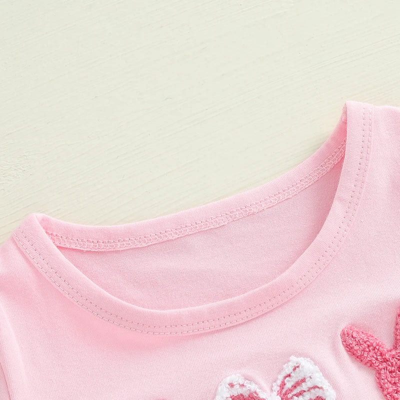 Baby Girl 2Pcs Easter Outfits Short Sleeve Bunny Bow Embroidery T shirt and Shorts