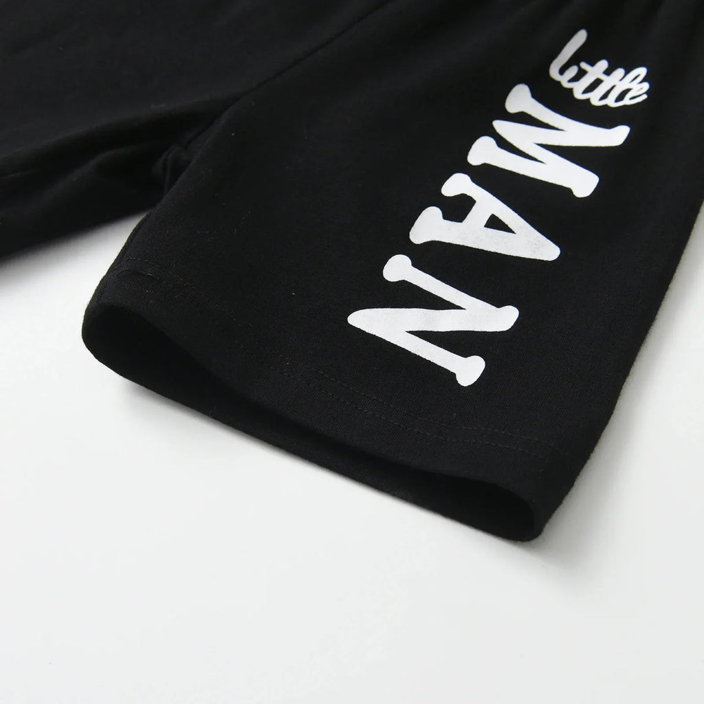 "Little Man" Short Sleeves Letters Printed Tee and Shorts