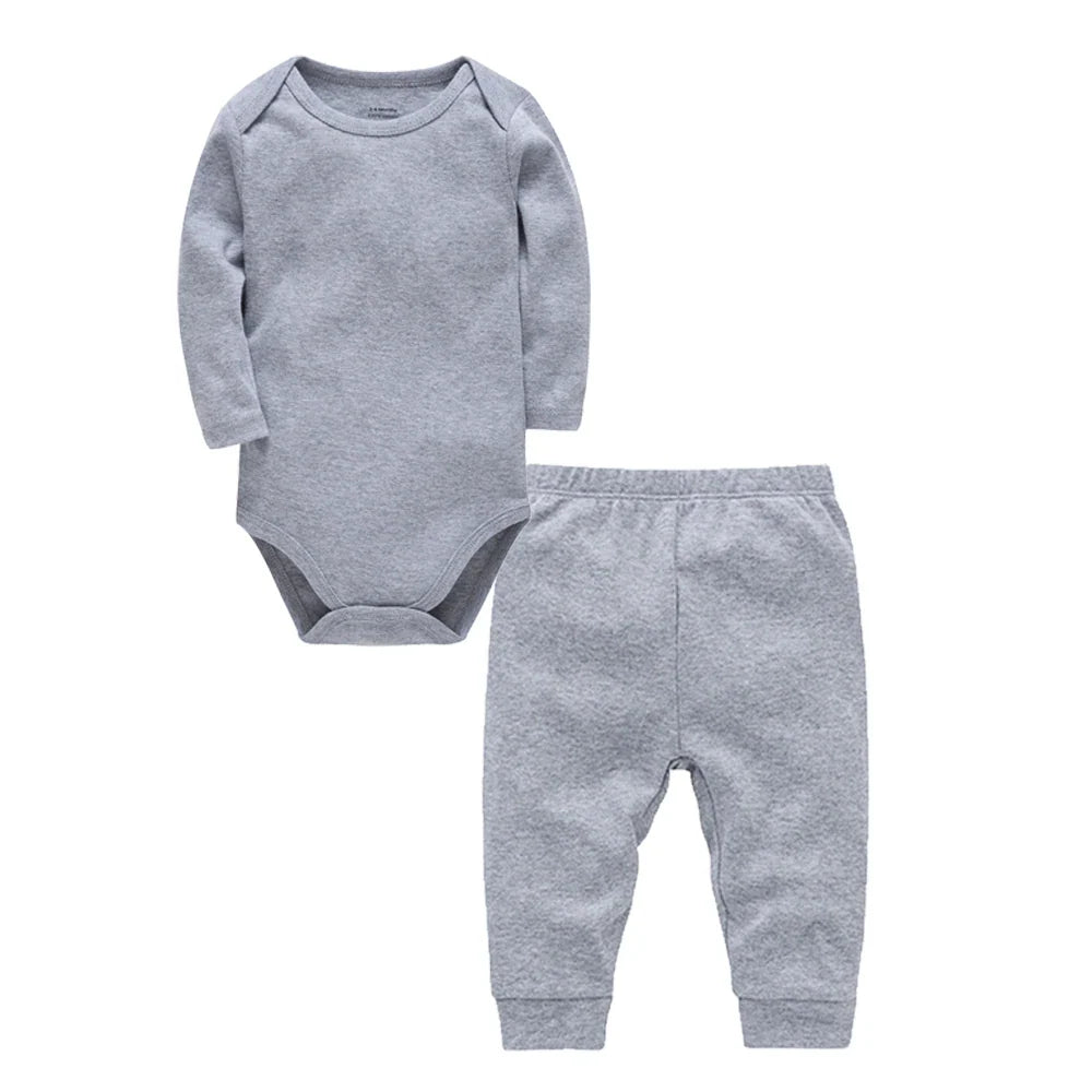 100% Cotton Plain Baby Romper+Pant Bodysuit