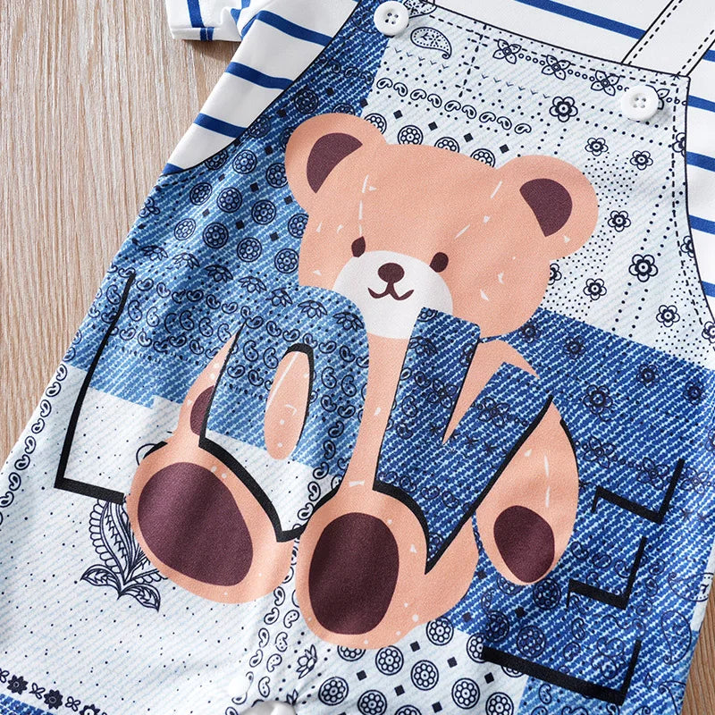 Cartoon Teddy Bear Fake Two-Piece Outdoor Outfit