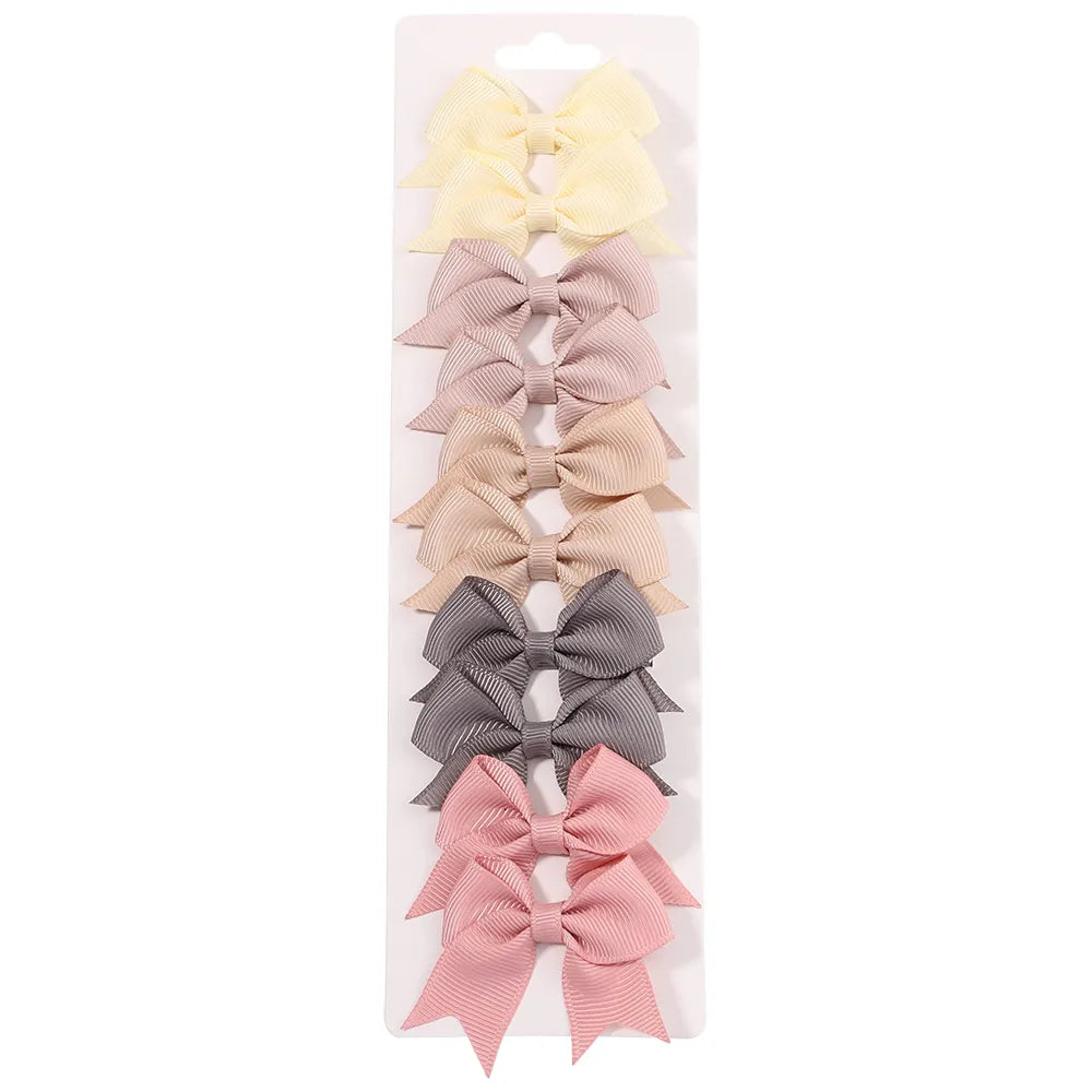 Cute Solid Ribbon Bowknot 10Pcs/Set Hair Clips