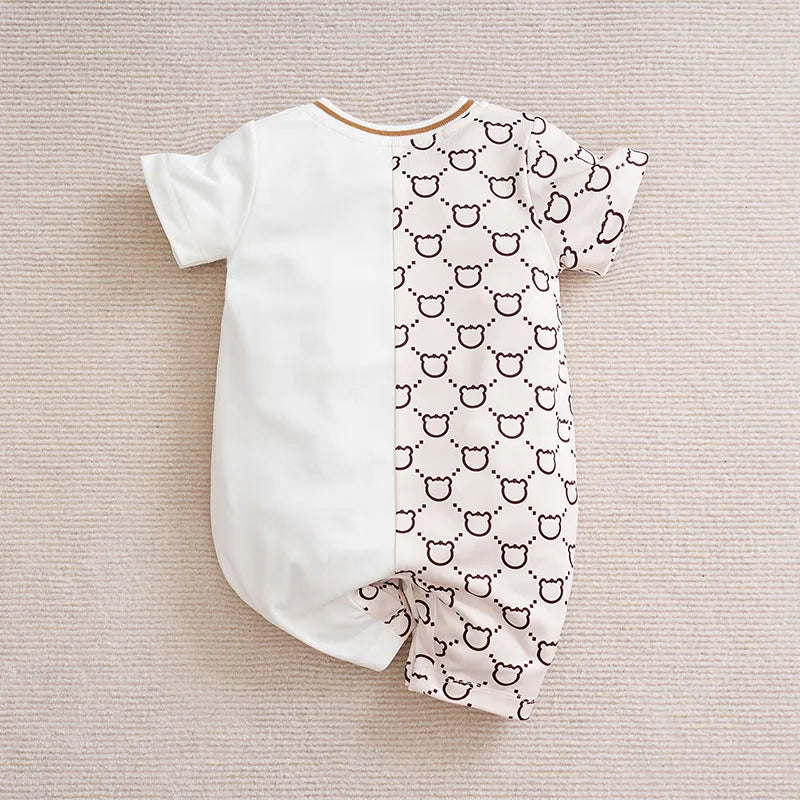 Cute Cartoon Teddy Bear Summer Apricot Short Sleeved Jumpsuit