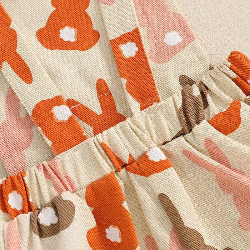 Baby Girl Easter Overalls Sleeveless Square Neck Bunny Graphic Suspender