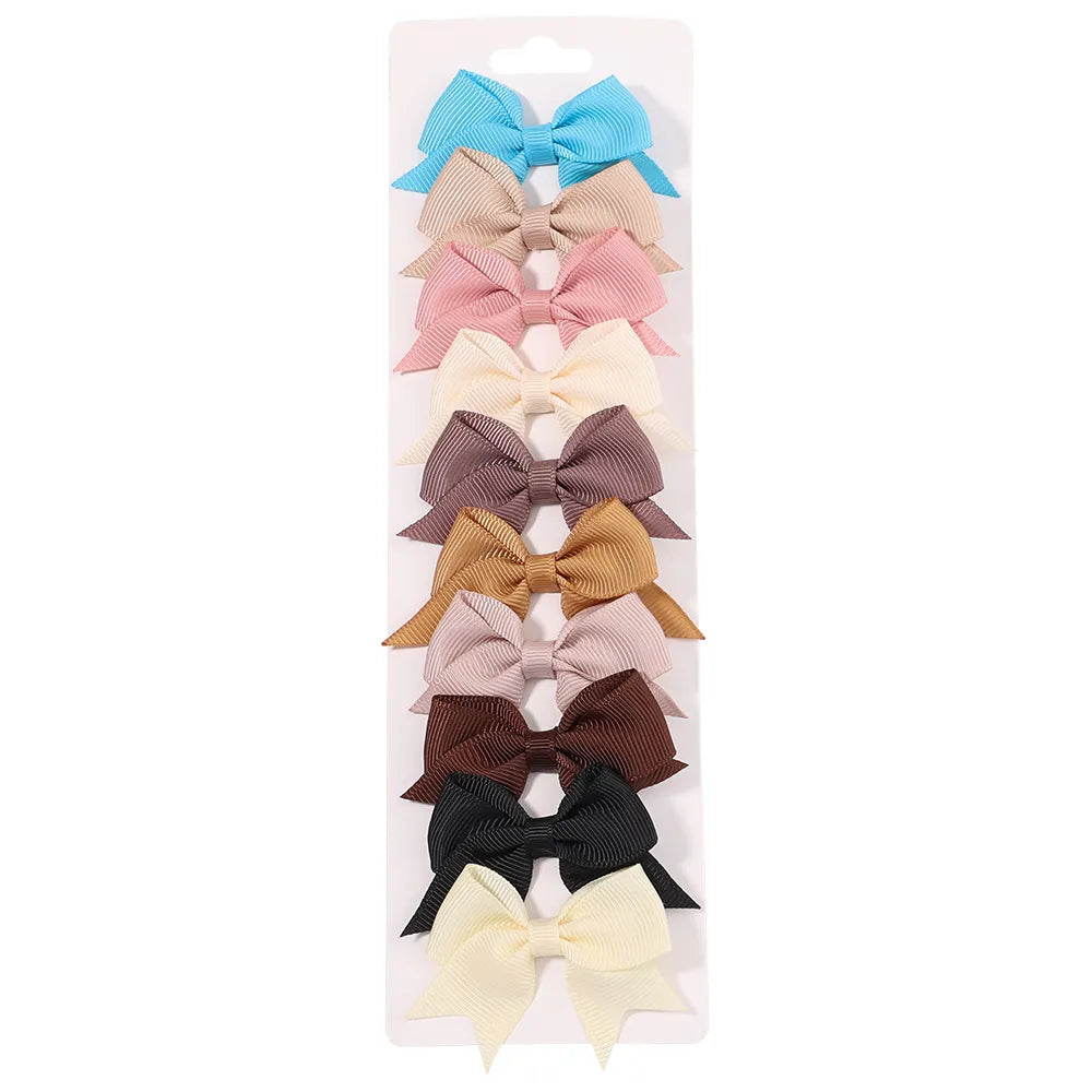 Cute Solid Ribbon Bowknot 10Pcs/Set Hair Clips