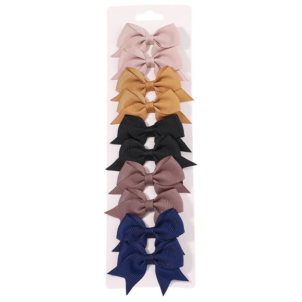 Cute Solid Ribbon Bowknot 10Pcs/Set Hair Clips