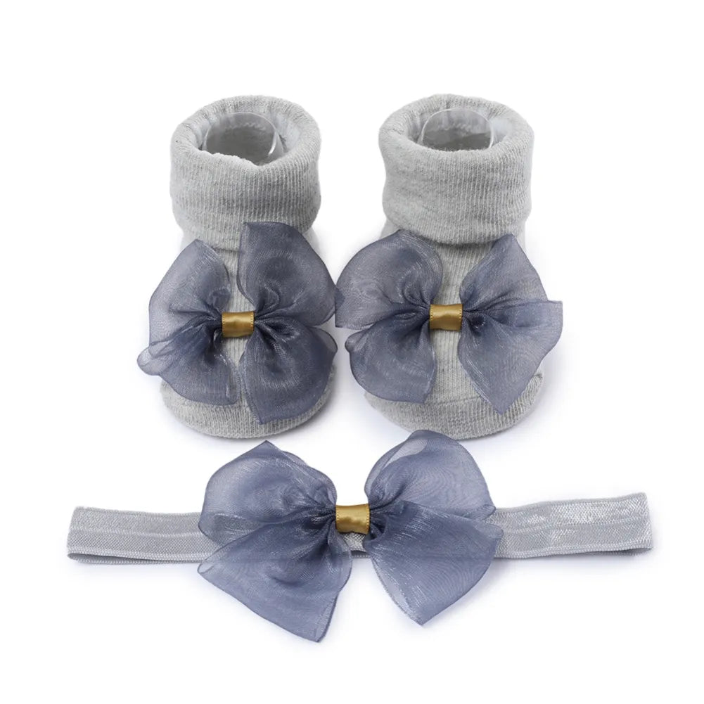 Baywell Fashion Baby Girls Headband + Socks Set 0-12 Months Cute Toddler Princess Socks Autumn Infant Bow-knot Socks