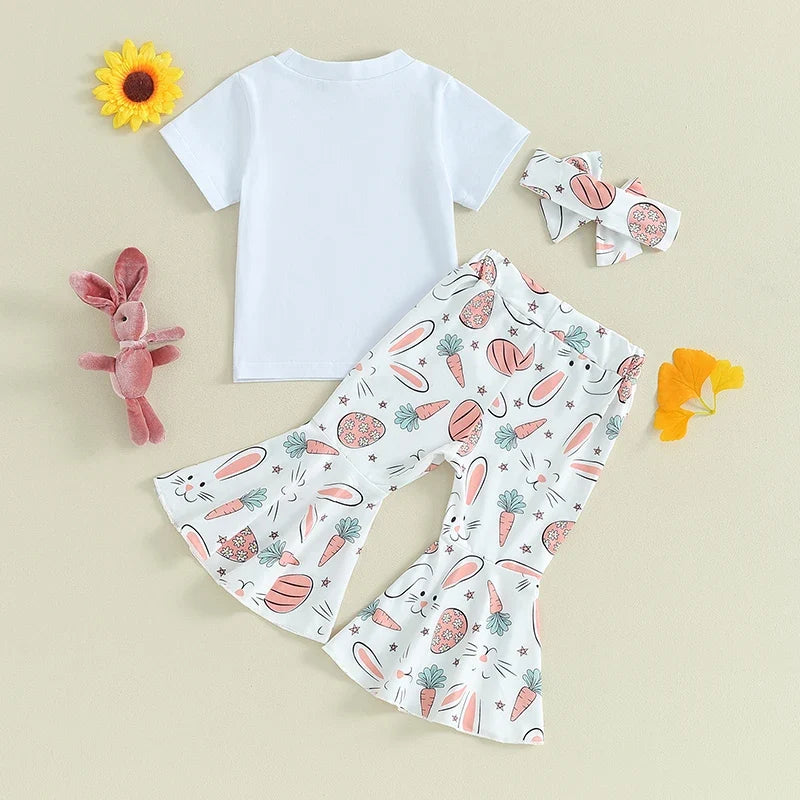 Bunny T-Shirt Tee Tops, Flare Pants and headband