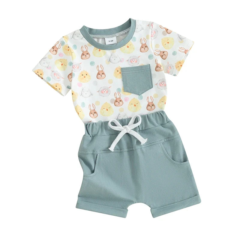 Bunny Letter Print Short Sleeve T-Shirt with Shorts