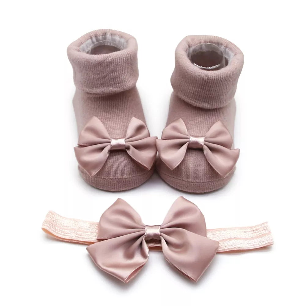 Baywell Fashion Baby Girls Headband + Socks Set 0-12 Months Cute Toddler Princess Socks Autumn Infant Bow-knot Socks