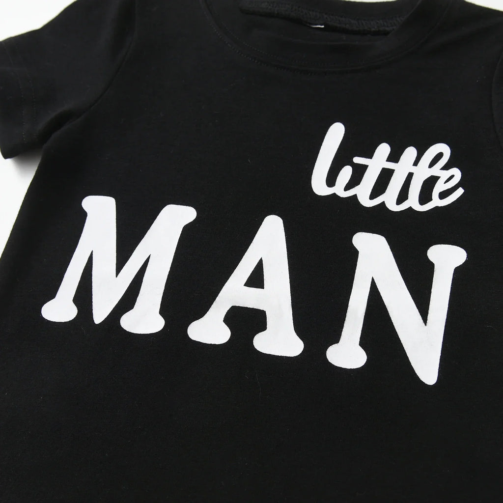 "Little Man" Short Sleeves Letters Printed Tee and Shorts