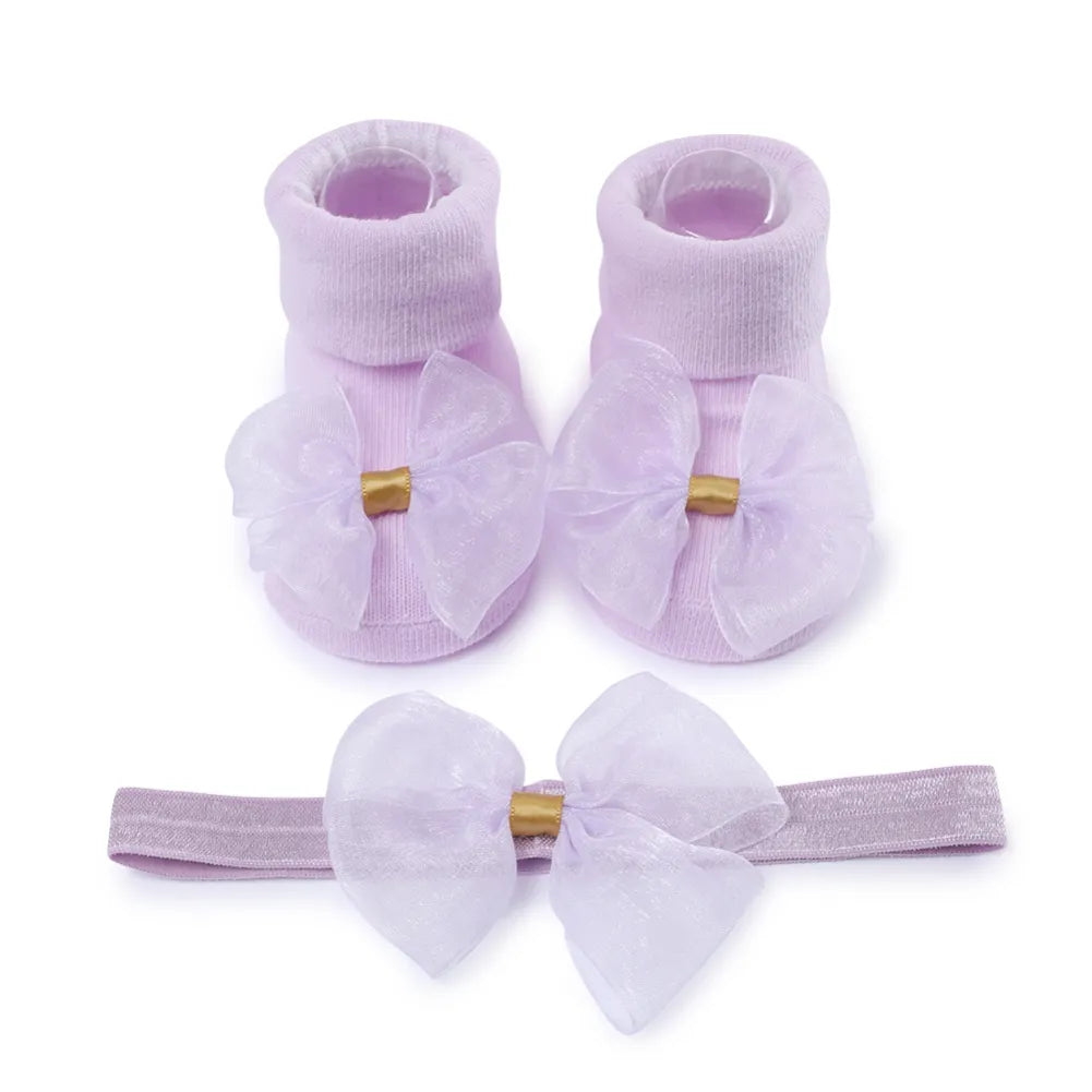 Baywell Fashion Baby Girls Headband + Socks Set 0-12 Months Cute Toddler Princess Socks Autumn Infant Bow-knot Socks
