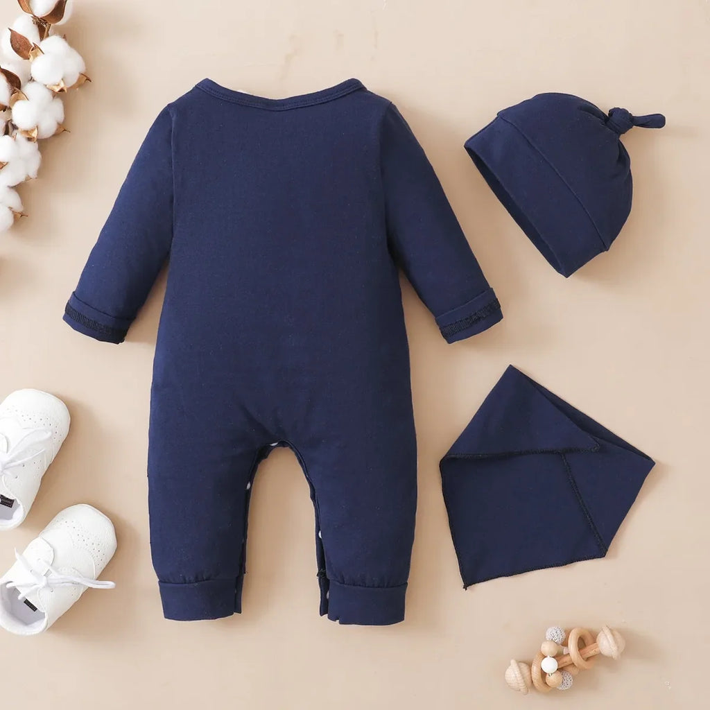 Baby Boy Romper Long Sleeves Letter Print Jumpsuit+Hat