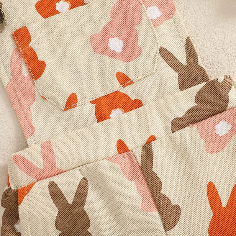 Baby Girl Easter Overalls Sleeveless Square Neck Bunny Graphic Suspender