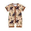 Boy Western Short Sleeve Round Neck Horse Print Jumpsuit