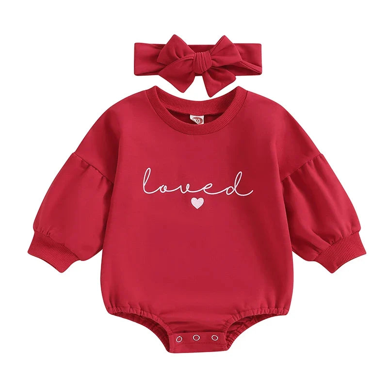 Baby Girl Sweatshirt Bubble Romper With Headband Heart