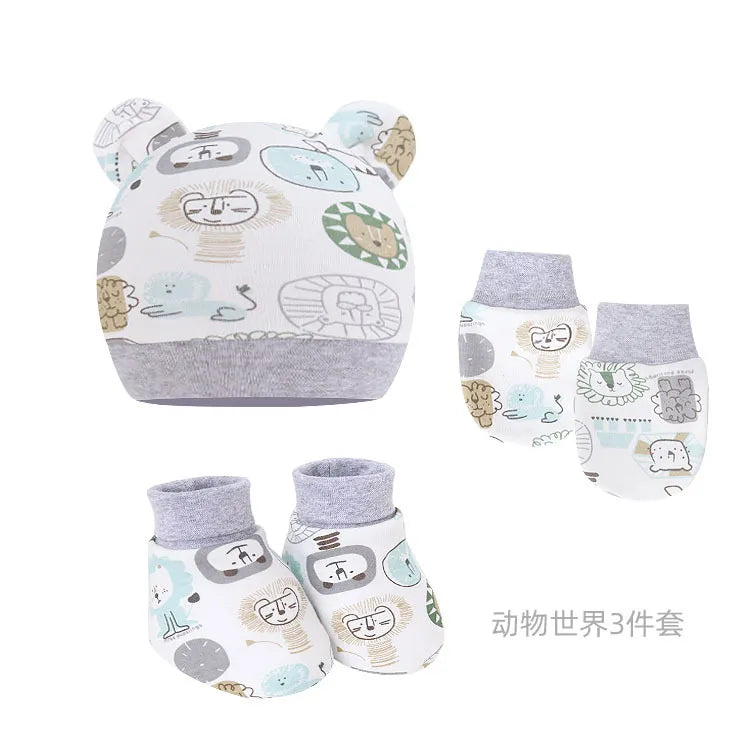 5pcs Baby Cartoon Anti-scratch Gloves Hat Foot Cover Set