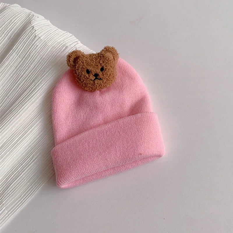 Cartoon Bear Baby Hat Cute Autumn Winter Warm Knitted Cap Beanies Infant Toddler Korean Solid Color Kids Boy Girl Beanie Caps 모자