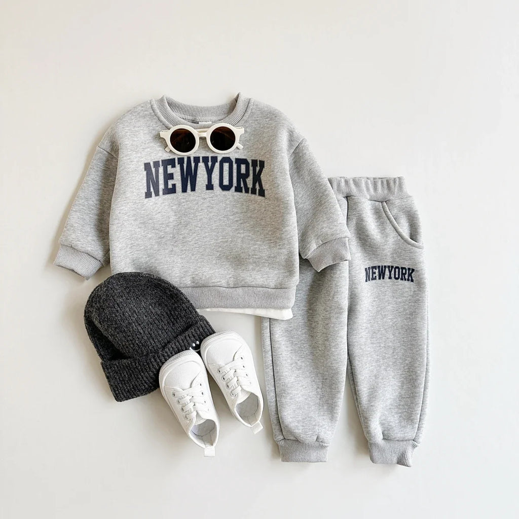 2Pcs Baby Clothing Set Boys Girls NewYork Print Sports Top Pants Suit