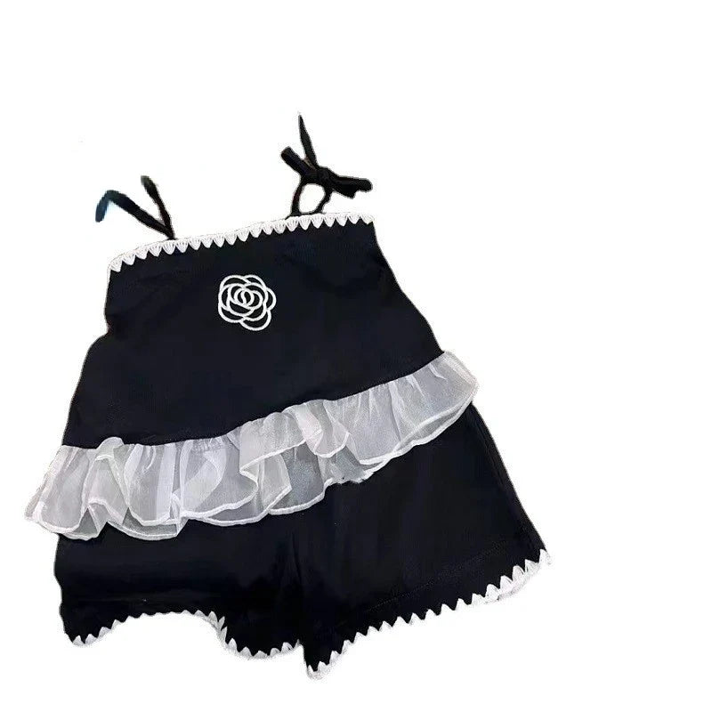 Embroidered Flower. Princess Sling + Shorts 2-piece Outfit Set