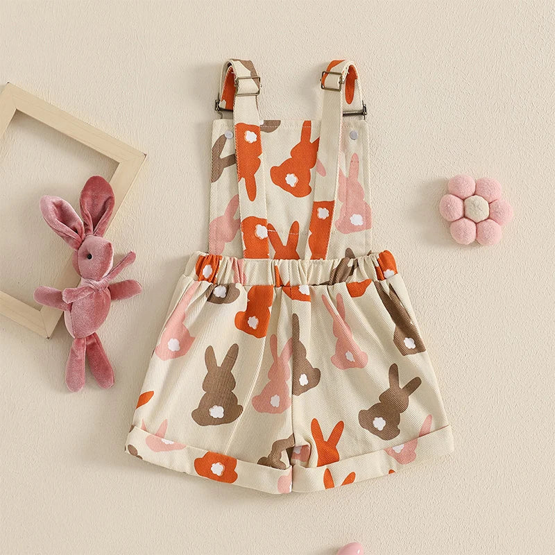 Baby Girl Easter Overalls Sleeveless Square Neck Bunny Graphic Suspender