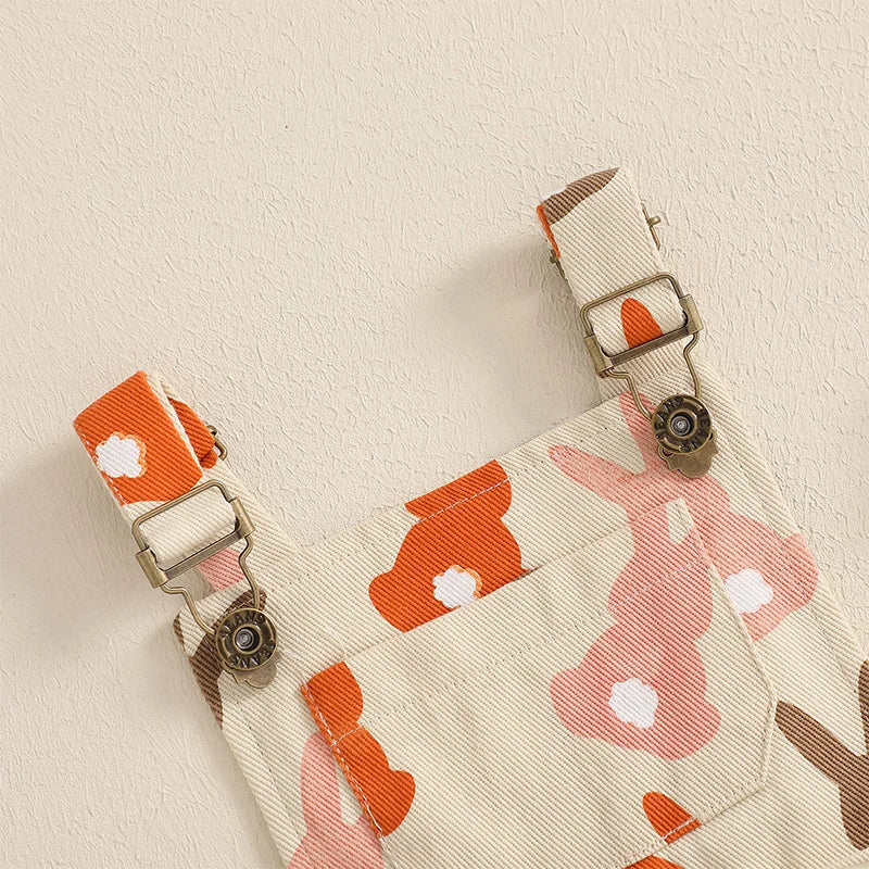 Baby Girl Easter Overalls Sleeveless Square Neck Bunny Graphic Suspender