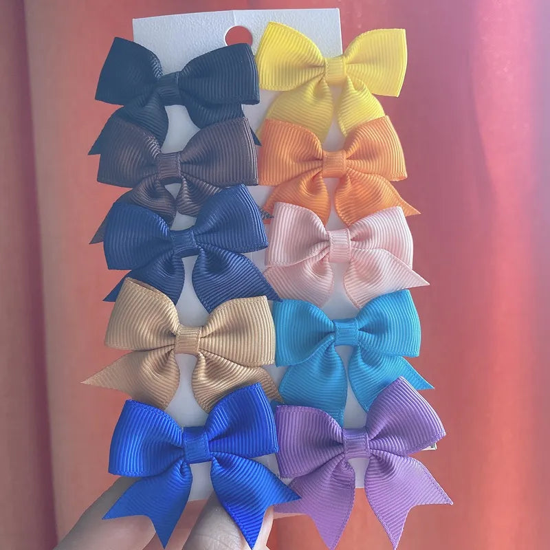 Cute Solid Ribbon Bowknot 10Pcs/Set Hair Clips
