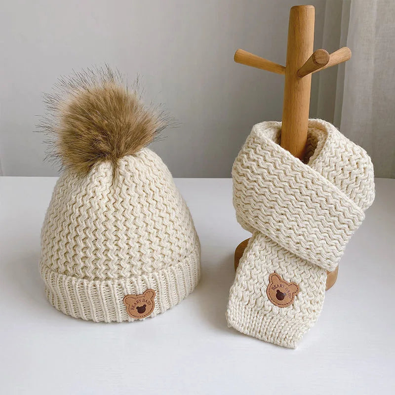 Cute Bear Baby Hat Scarf Set
