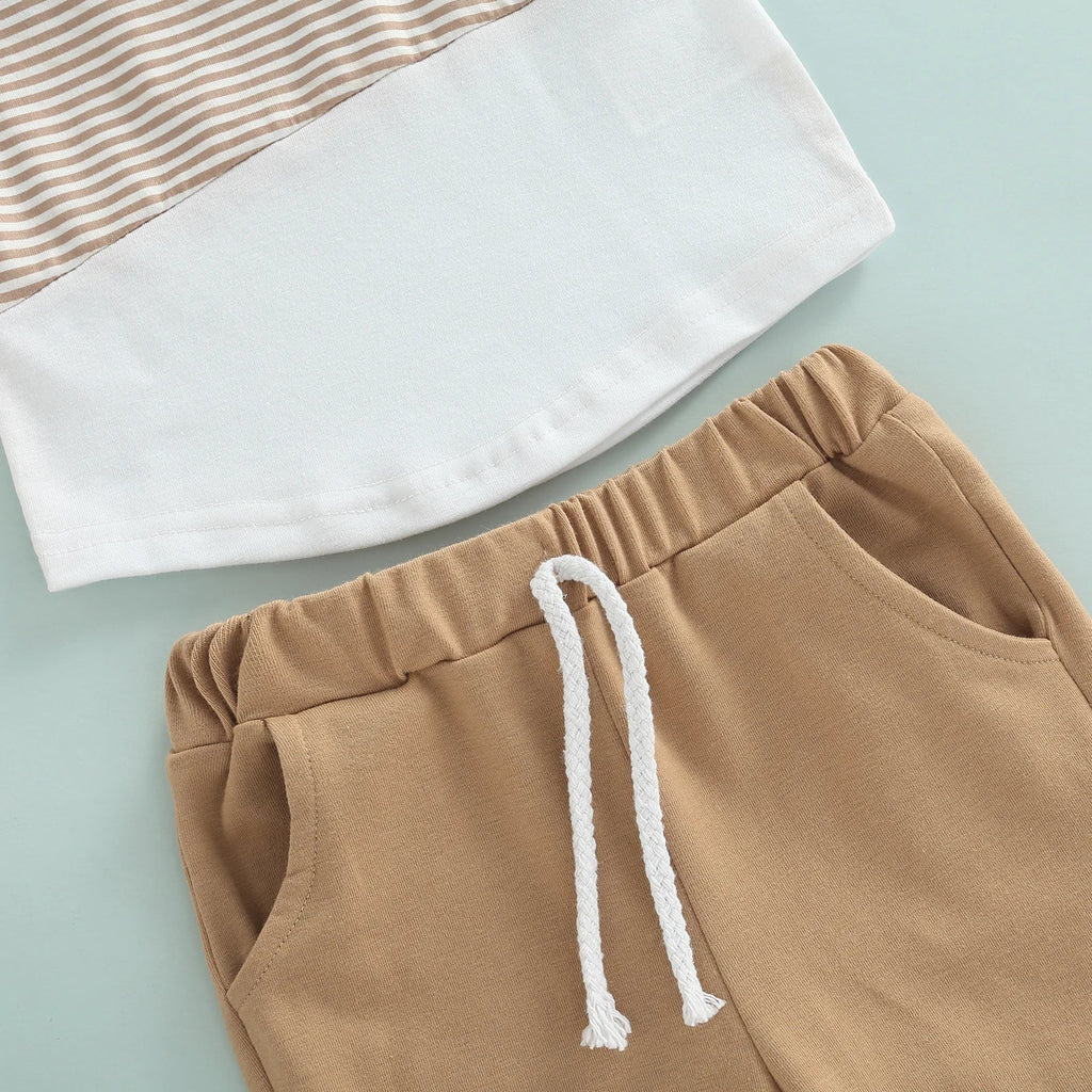 Boys 2PCS Short Sleeve Crew Tees White Straps +Shorts