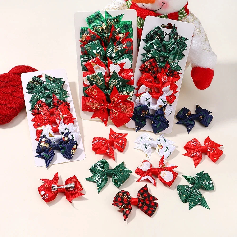 6/8Pcs Christmas Bows Hair Clip