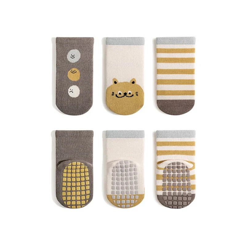 3 Pairs Baby Non Slip Cartoon Socks