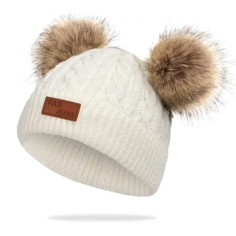 Cute Double Wool Pompom Baby Hat