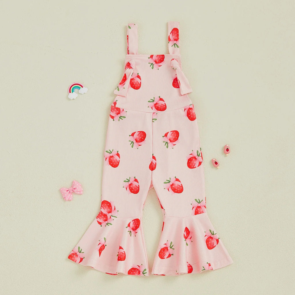 Bell-Bottom Jumpsuit Bow/Watermelon/Strawberry Square Neck