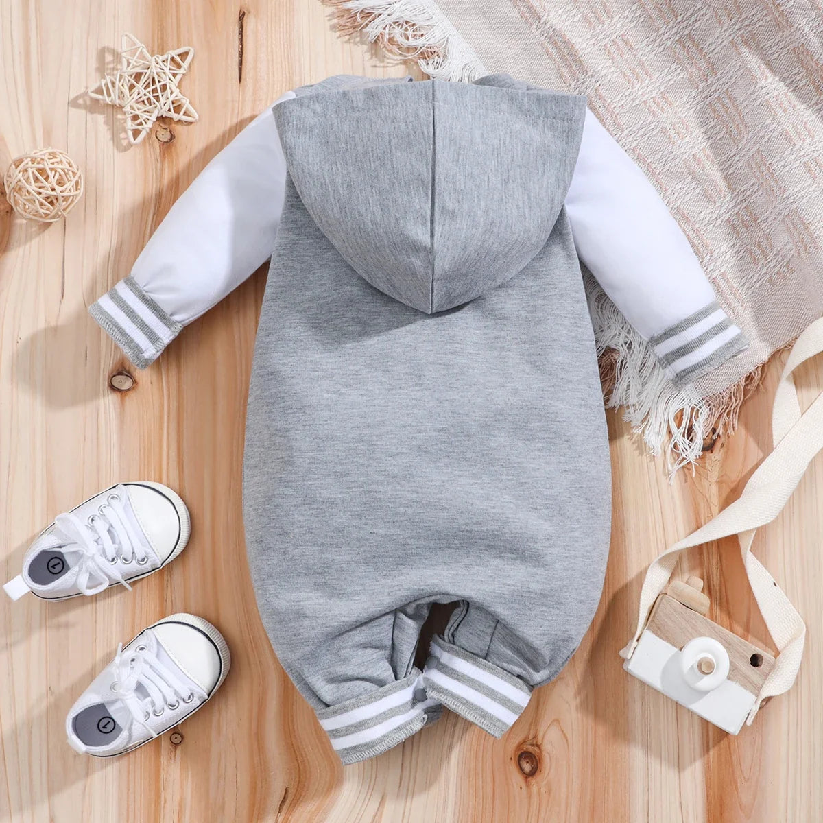 Baby Romper Grey Longsleeve Hooded Baseball Clothes 36 Classic Sport Typography Jersey
