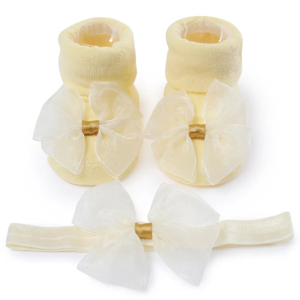 Baywell Fashion Baby Girls Headband + Socks Set 0-12 Months Cute Toddler Princess Socks Autumn Infant Bow-knot Socks