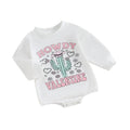 Baby Girls Romper Long Sleeve Crew Neck Letters Cactus Print