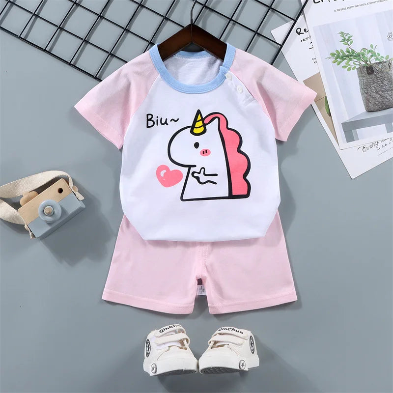 Baby Girl Clothes Sets Boy Cartoon Suit Children Short-Sleeved T-Shirt Shorts 2 Pieces New Summer Thin Casual Cute Outfit