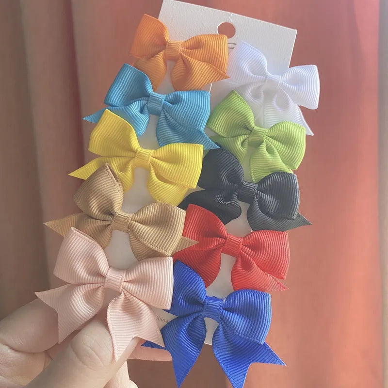 Cute Solid Ribbon Bowknot 10Pcs/Set Hair Clips