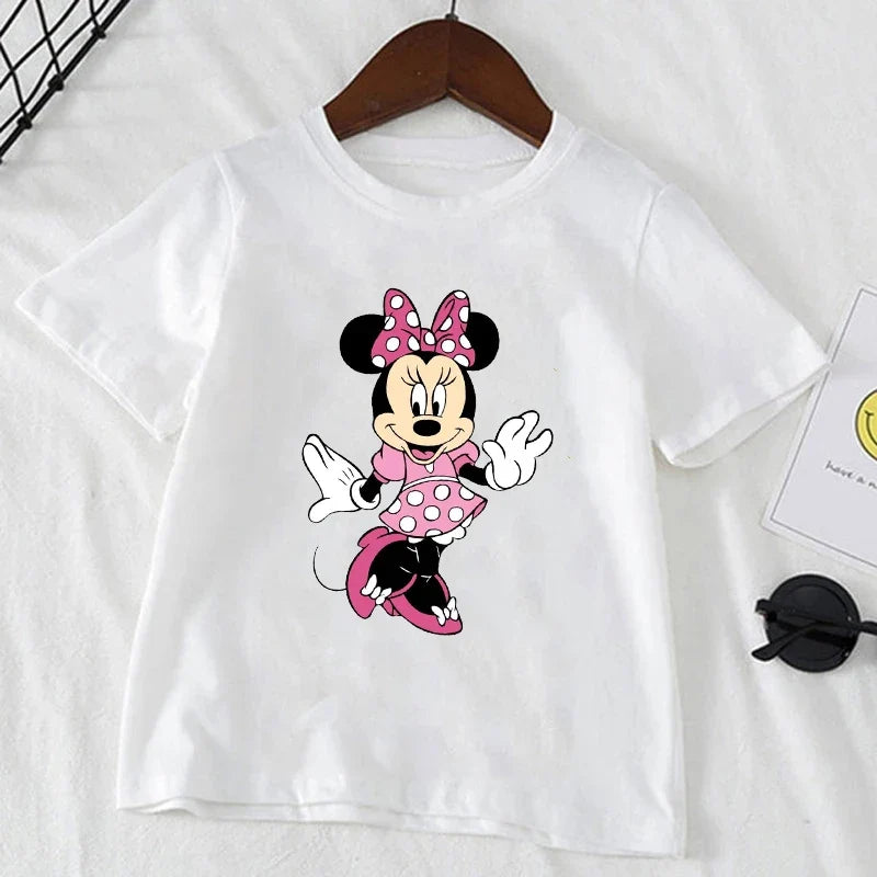 Cute Minnie Mickey Mouse Print Short Sleeve White T-shirt