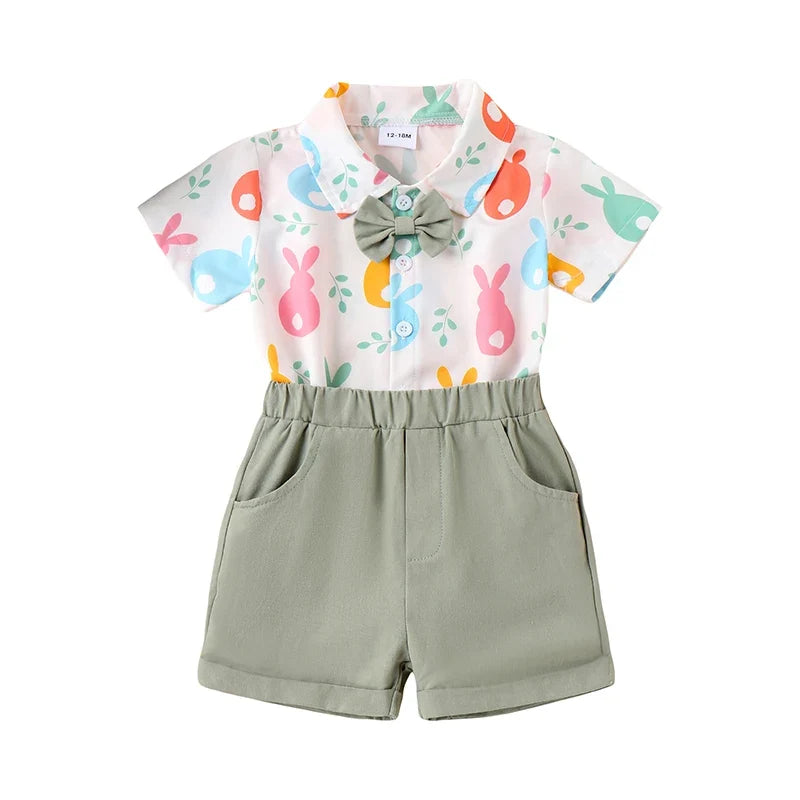 Button Down Short Sleeve Shirt Elastic Waist Shorts Set