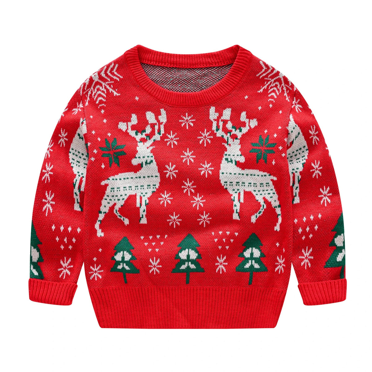 Festive Christmas Kids Sweater - Adorable Elk Print Crew Neck Knitwear