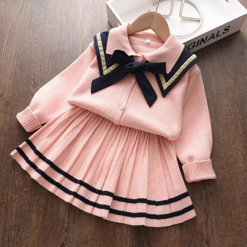 Bear Leader Kids Christmas Sweet Knitwear Suits Girls Baby Plaid Sweaters Coats Suspender Dress Outfits Princess Clothes Sets