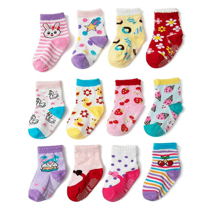 12 Pairs Cotton Non Slip Socks