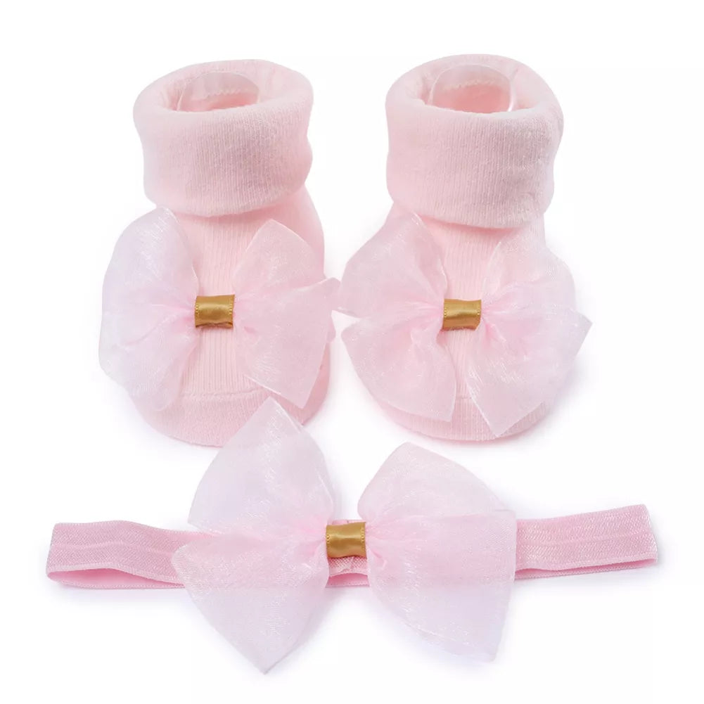 Baywell Fashion Baby Girls Headband + Socks Set 0-12 Months Cute Toddler Princess Socks Autumn Infant Bow-knot Socks